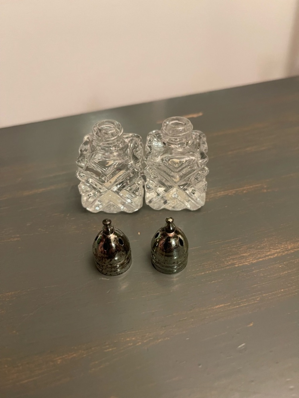 Crystal Salt and Pepper Shakers Japan Glass 2" Antique